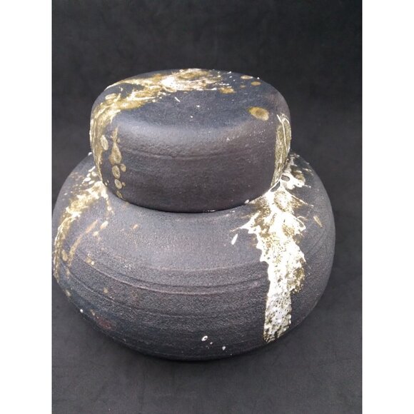 Modernist Studio Pottery Splatter Paint On faux lidded Vase signed Abrams? '73 - Picture 14 of 16